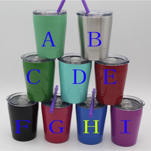 New Style Kids Tumbler Free Cups 8 oz with Spill Proof Slip Lids & with Plastic Straws