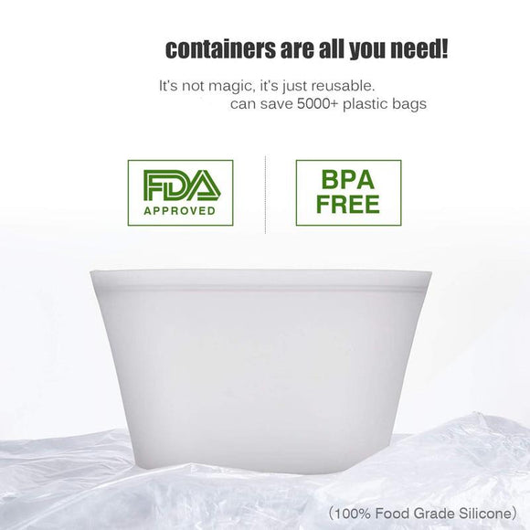 3Pcs Reusable Silicone Food Storage Containers Zip Top Leakproof