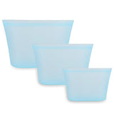 3Pcs Reusable Silicone Food Storage Containers Zip Top Leakproof